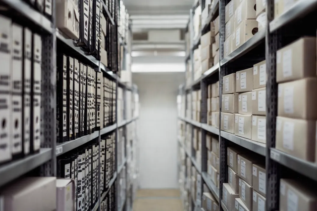 Supply yard interior with materials on shelves