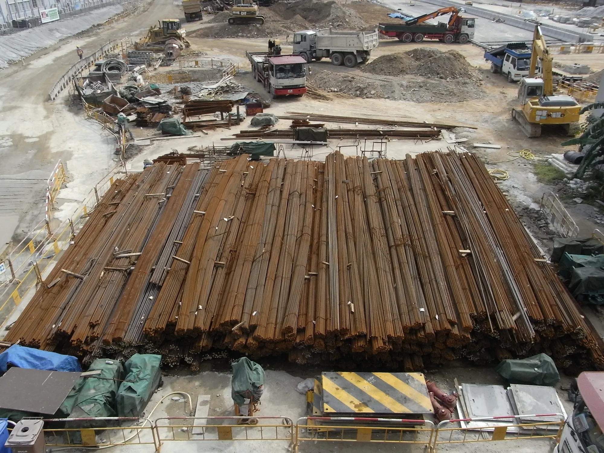 Stacked building materials at a construction site